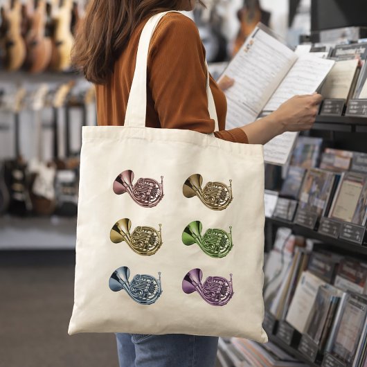 Regenboog Franse Hoorn Collage Ontwerp Tote Bag