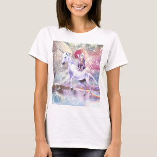 Regenboog galaxy kat rijden eenhoorn in de ruimte. t-shirt