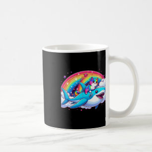 Regenboog Galaxy Kat Rijden Haai In Ruimte Grappig Koffiemok