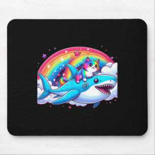 Regenboog Galaxy Kat Rijden Haai In Ruimte Grappig Muismat
