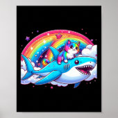 Regenboog Galaxy Kat Rijden Haai In Ruimte Grappig Poster (Voorkant)