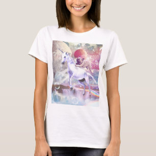 Regenboog galaxy pug rijden eenhoorn in de ruimte. t-shirt
