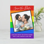 Regenboog Gay Pride Koppel Foto Mooi Op Maat Save The Date (Staand voorkant)