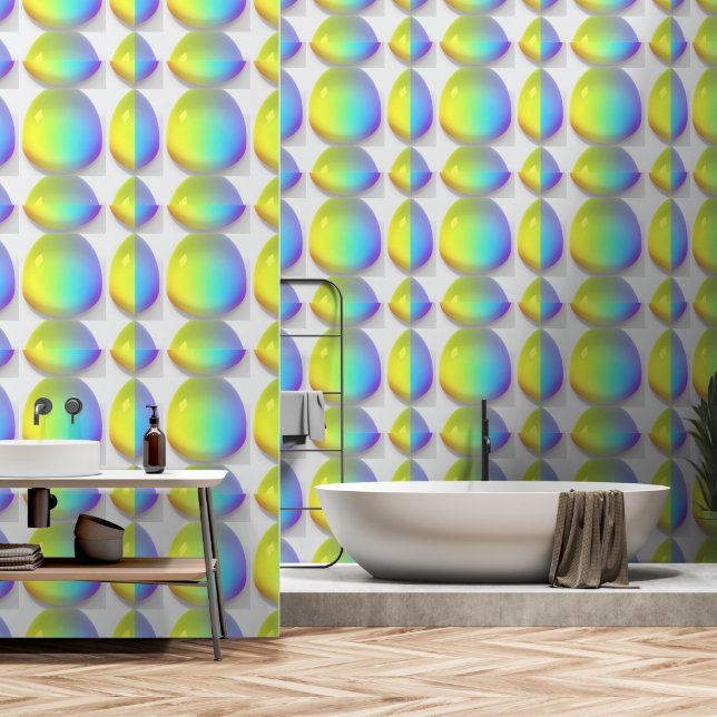 Regenboog geel blauw glas druppeltjes behang (Badkamer)