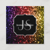 Regenboog geel rood paars glitters Initialen Vierkante Visitekaartje (Achterkant)