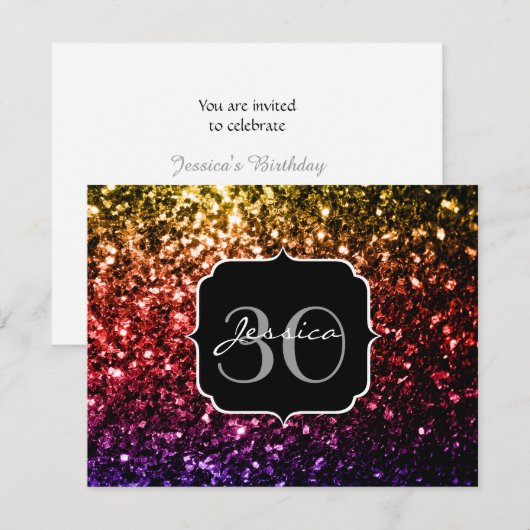 Regenboog geel rood paars namaak glitters Monogram Kaart (Voorkant / Achterkant)