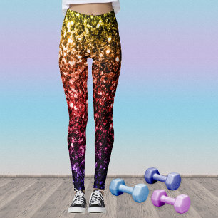 Regenboog geel rood paars namaak glittersparels leggings
