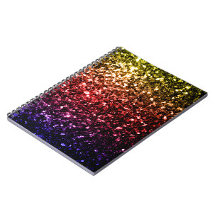 Regenboog geel rood paars namaak glittersparels notitieboek
