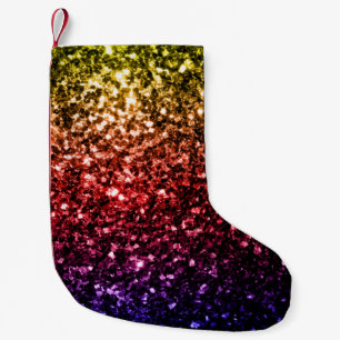 Regenboog geel rood paars nepschittertjes glinster kleine kerstsok