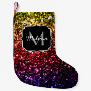 Regenboog geel rood paars nepschittertjes Monogram Kleine Kerstsok