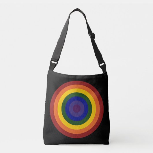 Regenboog gekleurd Bullseye Design op zwart Crossbody Tas (Voorkant)