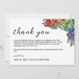 Regenboog gekleurde bloemen LGBT foto bruiloft Bedankkaart