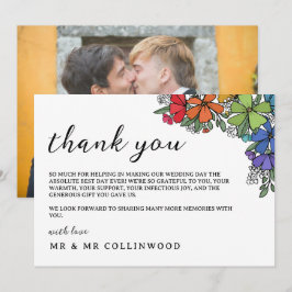 Regenboog gekleurde bloemen LGBT foto bruiloft Bedankkaart