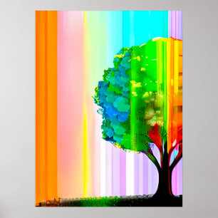 Regenboog gekleurde boom en hemel poster