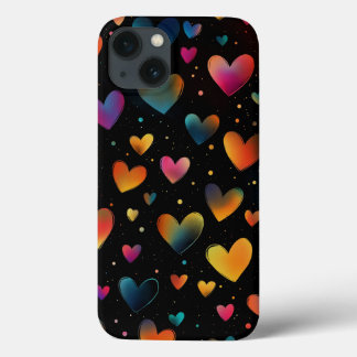 Regenboog Gekleurde Harten Galaxy Black Achtergron Case-Mate iPhone Case