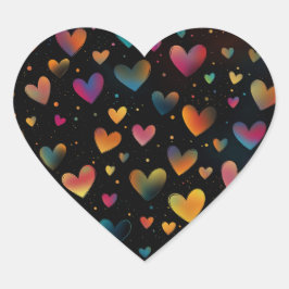 Regenboog Gekleurde Harten Galaxy Black Achtergron Hart Sticker