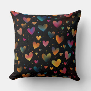Regenboog Gekleurde Harten Galaxy Black Achtergron Kussen