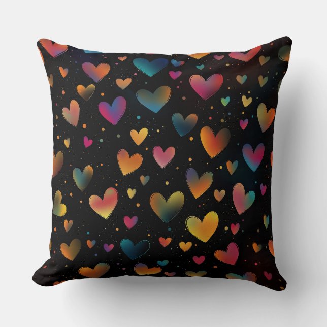 Regenboog Gekleurde Harten Galaxy Black Achtergron Kussen (Voorkant)