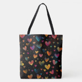 Regenboog Gekleurde Harten Galaxy Black Achtergron Tote Bag (Voorkant)