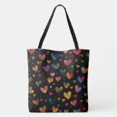 Regenboog Gekleurde Harten Galaxy Black Achtergron Tote Bag (Achterkant)
