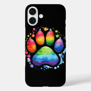 REGENBOOG GEKLEURDE HONDENPOOT PRINT iPhone 16 PLUS HOESJE