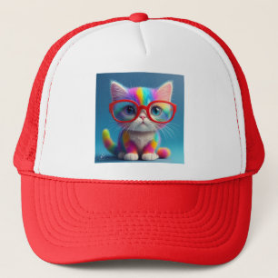 Regenboog gekleurde kitten dragen van een bril-475 trucker pet