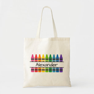 Regenboog gekleurde kleurpotloden gepersonaliseerd tote bag