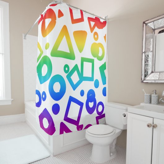 Regenboog gekleurde kubieke witte achtergrond douchegordijn (In situ)