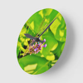 Regenboog gekleurde Libel op een paarse roze bloem Ronde Klok (Hoek)