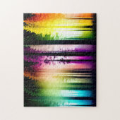 Regenboog gekleurde mist in zwart Silhouet Forest Legpuzzel (Verticaal)