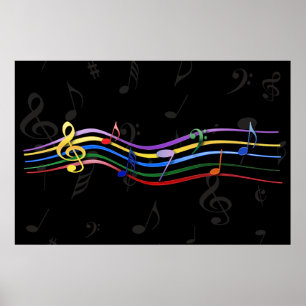 Regenboog Gekleurde Muzieknoten 48 x 32 Poster