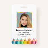 Regenboog gekleurde potloden school leraar badge (Achterkant)