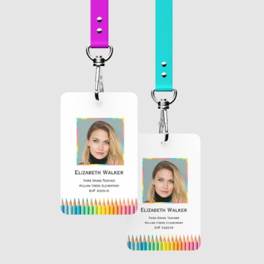 Regenboog gekleurde potloden school leraar badge