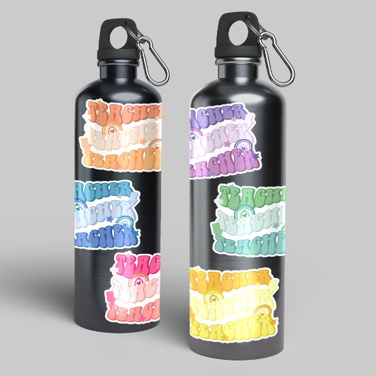 Regenboog gekleurde Retro Teacher Vinyl Sticker Pa