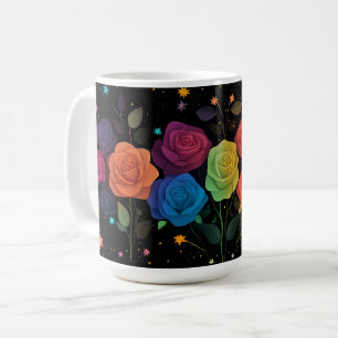 Regenboog Gekleurde Rozen Galaxy Stars Zwart Whims Koffiemok