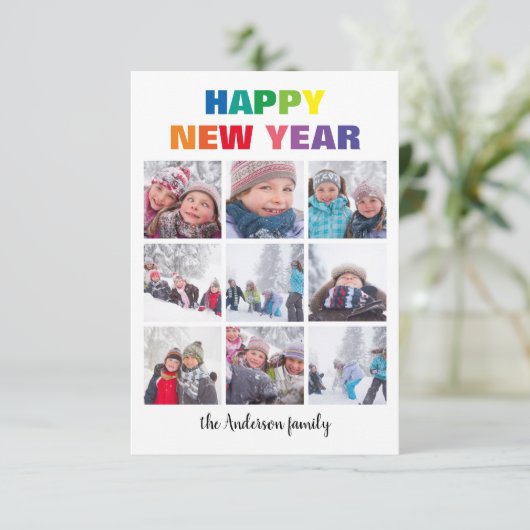 Regenboog Gelukkig Nieuwjaar Collage - 3x5 kerstka Kaart (Staand voorkant)