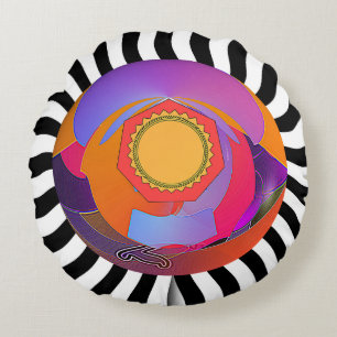 Regenboog Geo Center Zwart Wit Golvend Rond Kussen