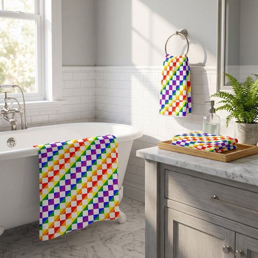 Regenboog Geometrisch Geruit Bad Handdoek
