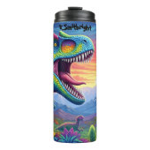 Regenboog Geplooide Dinosaurus Zonsondergang Valle Thermosbeker (Voorkant)