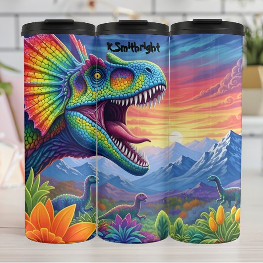 Regenboog Geplooide Dinosaurus Zonsondergang Valle Thermosbeker