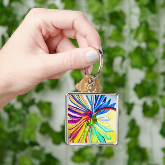 Regenboog gerbera kleurrijke bloem sleutelhanger (Hand)