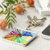 Regenboog gerbera kleurrijke bloem sleutelhanger (Zijkant)