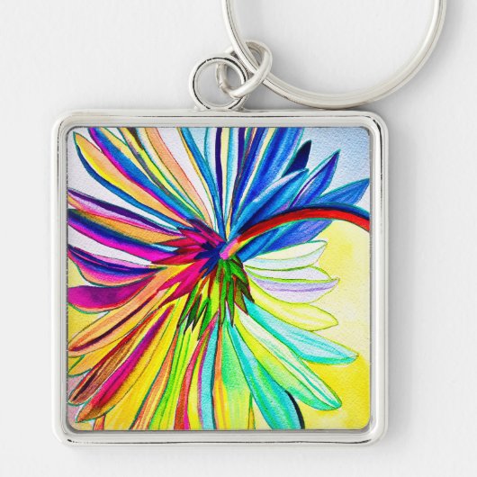 Regenboog gerbera kleurrijke bloem sleutelhanger (Voorkant)