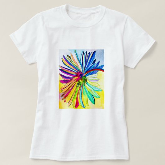 Regenboog gerbera kleurrijke bloem t-shirt (Design voorkant)