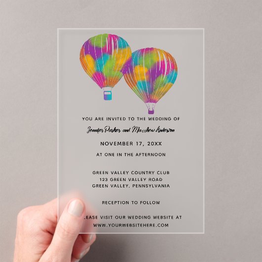 Regenboog geschilderd hete luchtballonnen aangepas acryl uitnodigingen (Insitu (Draagbaar))