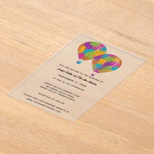 Regenboog geschilderd hete luchtballonnen aangepas acryl uitnodigingen (Laagn)