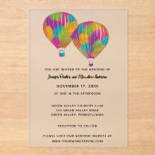 Regenboog geschilderd hete luchtballonnen aangepas acryl uitnodigingen (Voorkant)