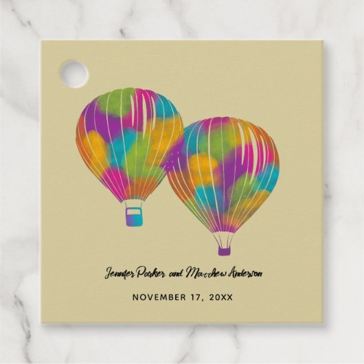 Regenboog geschilderd hete luchtballonnen aangepas bedankjes labels (Voorkant)