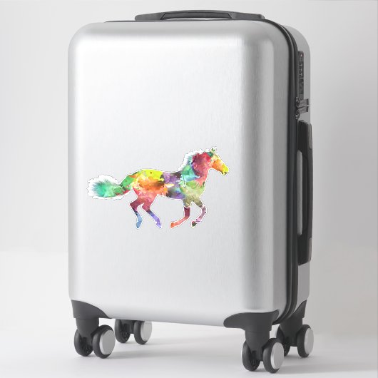 Regenboog geschilderd Paard Custom-Cut Vinyl Stick Sticker (Koffer)