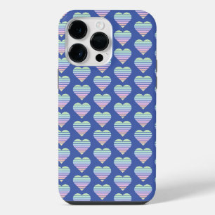 Regenboog Gestreept Hart Patroon Pastel Blauw lief iPhone 14 Pro Max Hoesje